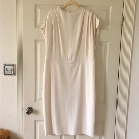EXPRESS Ivory Draped Mock Neck Midi Sheath Dress - Picture 4 of 5